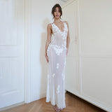 Plataz Deep V Sexy Dew Suspension Dress By Three-Dimensional Flower Dress