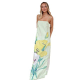 Plataz 2025 New Solid Color Slingless Sleeveless Square Collar Open-Back Fork Dress