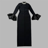 Plataz Collar Horn Sleeve Nail Beads With Bandiding Banquet Temperament Elegant Dress Dress