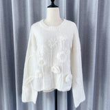 Plataz Lazy Wind Hooked Knitted Sweater Gentle Round Collar Collar Blouse 2024 Autumn And Winter New