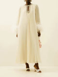 Plataz 2024 New Round-Neck Heavy Industry Nail Nails And Fur Folding Process Horn Sleeve Long Dress