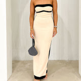 Plataz Women's Striped Splicing Bra Casual Sexy Bag Hip Dress Long Dress