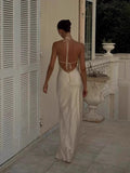Plataz Sexy Bare Back Hanging Neck Sling Dress Simple Imitation Silk Satin Acetic Acid Thin Dress Dress HZ0628
