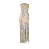 Plataz New Holiday Style Printed Floral Dress Open Long Dress Hot Girl Breast Skirt HZ0628