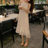 Plataz Seaside Holiday Fairy Dress Thin French Orange Slings Summer Skinny Beach Skirt Summer