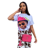 Plataz Basic Round-Neck Portrait Print Short-Sleeved T-Shirt Girl Summer Bhuff Loose Casual Top DJPT