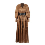 Plataz Literary And Art Retro Style Dress 2025 New Temperament Bubble Sleeve Tie To Repair The Summer Long Dress Woman