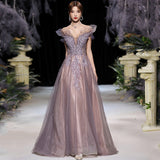 Plataz Dress Woman 2025 New Summer Temperament Banquet Presided Over A Word Shoulder Name And Long Dress Dress Dress