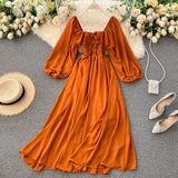 Plataz Tender Wind Dress Autumn 2025 New Female Vintage Fangzi Bubble Bubble Sleeve Chiffon Dress DJPT