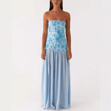 Plataz Personality Embroidery Beads Spliced Braided Dress Woman 2025 Summer New Open-Back Open Fork Waist Dress HZ0628