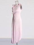 Plataz Dress Women's Dress Spring 2025 New Pink Sleeveless Bow Splicing Body Repair Long Dress