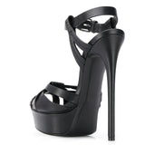 Plataz Black PU Large-Size Round-Headed Fashion Sandals Fine Heel Waterproof Table Banquet Sandals High Quality Shoes