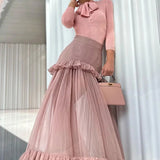 Plataz New Fashion Temperament Knitted With Folded Perspective Elegant Cake Skirt