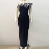 Plataz 2024 Design-Sensitive Three-Dimensional Golden Flower Sleeveless Banded Dress Party Dinner Dress Dress