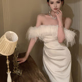 Plataz One-Word Shoulder Dress Female Spring And Autumn Dress High-End Feeld With The Evening Dress Waist Temperament Fishtail Dress