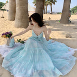 Plataz Hanging Neck Sling Dress Summer Seaside Holiday Fairy Dress Sexy Bareback Beach Dress Woman