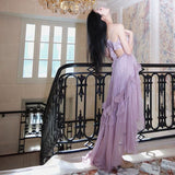 Plataz Summer New Net Red With The Same Purple Bare Back Strap Irregular Dress Seaside Vacation Sling Skirt