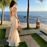 Plataz Pure Style Hottie Sexy Seaside Holiday Atmosphere Feel Sleeveless Slings Hanging Neck Long Skirt