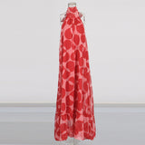 Plataz Holiday Wind Sleeveless Hanging Neck Ribbon Dress 2025 New Back Wave Dot Print Dress Women's Summer