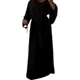 Plataz Fashion Loose Leek Solid Color Round Collar Waist-Purity Temperament Dress