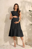 Plataz Summer Women's Flying Sleeves Folded Layered Short-Sleeved Dress Chiffon Pregnant Women's Dress Maternity