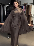 Plataz 2024 New Round-Neck Long-Sleeved Dress Bat Sleeve With Waist-Hanging-Sense-Sensed-Sense-Sensed Set