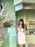Plataz Luxury Niche Nail Bead Dress 2024 Spring And Summer Neckpeel Bow High-Level Feeling Beautiful Female Pure White Short Dress Woman