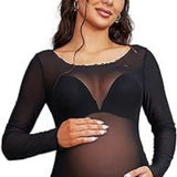 Plataz Women's Clothing Perspective High Elastic Net Round-Collar Repair Pregnant Woman Photo Photo Drag Floor Dress 1245 Maternity