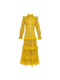 Plataz Autumn New Retro Style Lace Lace Splicing Long Dress Design Hollow Waist Dress