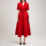 Plataz Elegant Style 2025 Spring New V-Neck Rose High-Waisted Dress Dress Dress Woman