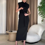 Plataz Fashion Temperament Round-Neck Sleeveless Zipper Repair Waist Open Dress