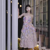 Plataz And Summer 2025 Color Three-Dimensional Flower Embroidery Mesh Splicing Bra Dress Dress Dress Woman
