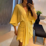 Plataz Summer New Women's Fashion V-Neck Simple Irregular Dress