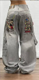 Plataz New Y2k High Street Gradient Loose Straight Jeans Men And Women's Same Trendy Jeans DJPT