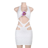 Plataz Summer New Slingted Flowers Hollow Beach Bag Hip Skirt High-End Neck Holiday Skirt DJPT