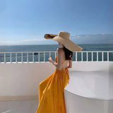 Plataz Holiday Super Fairy Chiffon Dress Showing Thin Yellow Sexy Big Dew Back Sanya Bali Tourist Beach Dress