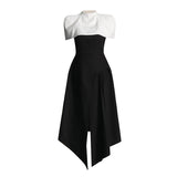 Plataz Elegance Elegance Wind 2025 Summer New Black And White Colliderable Cloaked Fork Dress Woman