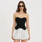 Plataz Women's Summer New Sexy Breast-Wearing Wave Point Splicing Short Dress Dress Dress Woman DJPT