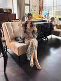 Plataz Temperament V-Neck 2024 Early Spring New Broken Leopard Dress Style Thousands Of Spring And Autumn