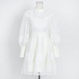 Plataz Style Lace Retro Style Heavy Industry Dress 2025 Spring New Collar Lantern Sleeves Waist Lotus Leaf Dress