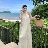 Plataz Side-Scucked Neck Dress Women's New Summer Thai Sanya Seaside Holiday Pink Long Dress