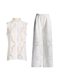 Plataz Literary And Art Casual Style Suit 2025 Spring New Collar Embroidered Sleeveless Shirt Trousers Two Sets Of Women