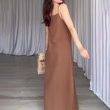 Plataz Women's Summer Slings Square Sleeveless Temperament Stylish Simple Straight Fork Skirt