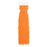Plataz New Dress Temperament Wooden Ear Sling Skirt Open Word Shoulder Dress
