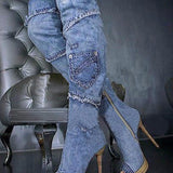 Plataz Cowboy Splicing Long Boots Women Summer Cold Boots Fish Mouth Fine Heel High Heels Thin Skinned Single Lady Sandals High Quality Shoes