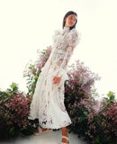 Plataz Water-Soluble Lace Dress 2025 Spring Temperament Embroidery Empty Belt With White Dress Dress