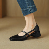 Plataz Size Size Mary Jane Shoes Hollow Coarse Sandals Women's Summer New Buckle With Heel Women's Shoes High Quality Shoes