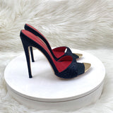 Plataz Sandals 12CM Pointed Fine And Black Water Drill Women's Shoes Banquet Famous High Heels High Quality Shoes