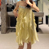 Plataz Holiday Beads With Fluffy Sling Dress Spring 2025 New Super Fairy Sweet Short Skirt