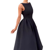 Plataz Women's Hepburn Style Solid Round-Neck Sleeveless Dress In Autumn 2024